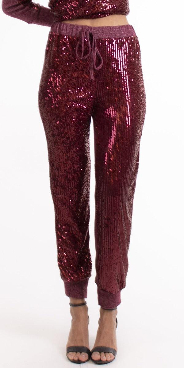 Izabella Jogger - Gigi Moda - Made in Italy # 2768, 2770, black, burgundy, cozy, cream, gigi moda, holiday, jogger, made in italy, nylon, polyester, resort, resort wear, sequin, sparkle, viscose
