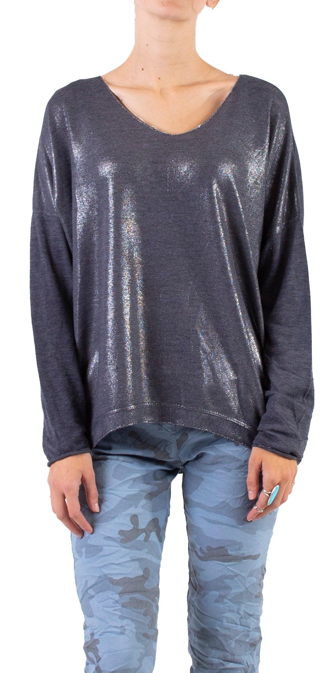 Alexis Long Sleeve Shimmery Top - Gigi Moda - Made in Italy # Blouses, Comforatable fit, Made in Italy, metallic shine, shimmer, Tops, Womans clothing